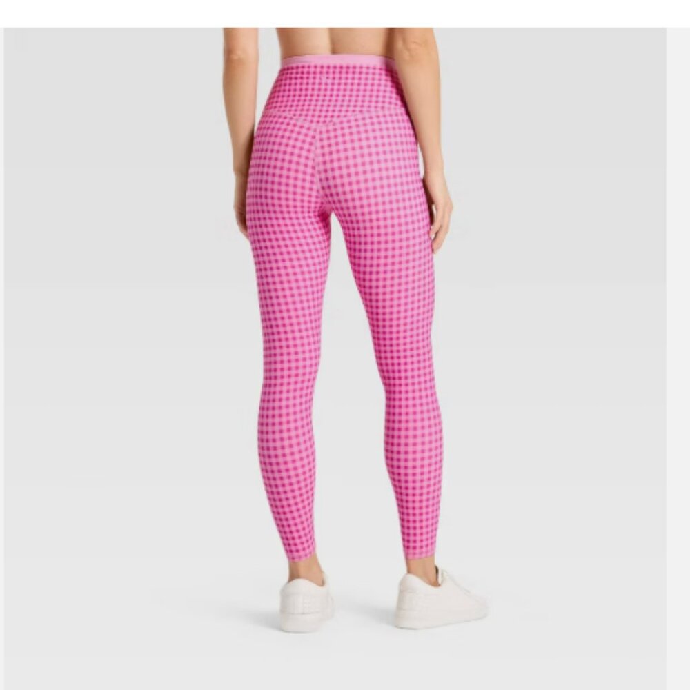 Women's High-Rise Piped 7/8 Leggings - JoyLab   Pink Gingham  Large - Picture 3 of 4